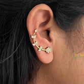Vriksham Floral Vine CZ Ear Climber-Light Gold Statement EarCuff Stud Earrings-G20267